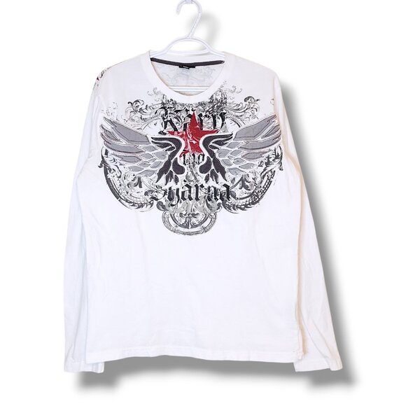 Vintage Y2K Karv Wings Graphic Long Sleeve Shirt White Size L - Picture 1 of 4